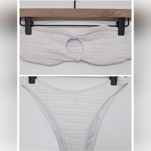 SHEIN White Textured Cut-out Bandeau Bikini Swimsuit Size Small - Picture 1 of 8